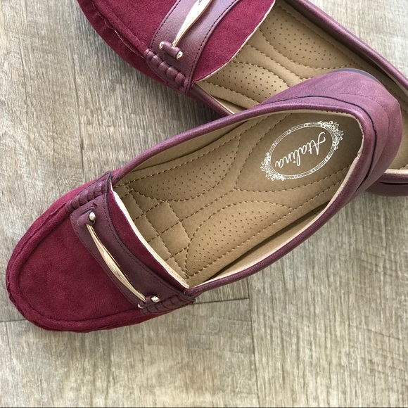 Italina Wine Suede Moccasin Slip On Comfort Loafer - Picture 7 of 8